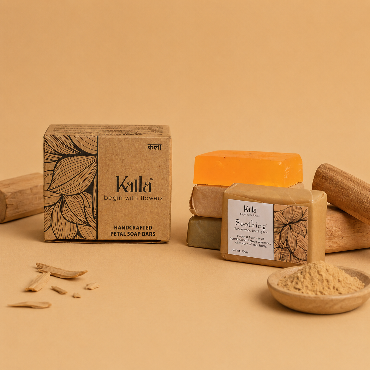 Kalla Soothing Bathing Bars (100 * 4 = 400 gms) - Sandalwood